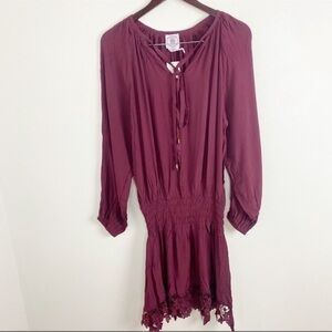 Muche et Muchette Burgundy One Size Long Sleeve Lightweight Boho Dress NEW